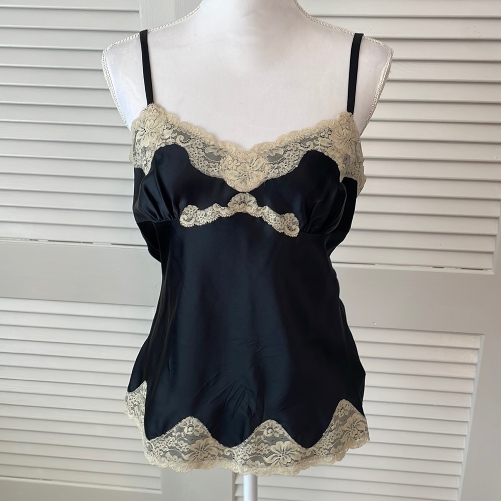 Express Design Studio Black mid-weight silk and cream lace camisole top